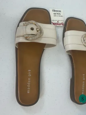 Madden Girl Cream Slide Sandals with Rhinestone Buckle thumbnail 3