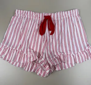 Women’s Red & White Striped Ruffle Hem Lounge Shorts Size Medium thumbnail 1