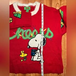 Peanuts Red and White crop Sweater Ugly Christmas Womens Sz Large thumbnail 7
