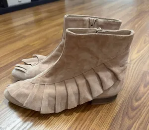 Anthropologie Ruffled Suede Tan Ankle Boots Size 8.5. thumbnail 1