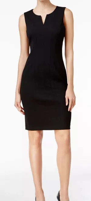 Calvin Klein Split Neck Black Sheath Dress Women’s Size 2 LBD Classic Stretch thumbnail 1