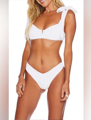 Beach Riot Vanessa High cut Bikini Bottom, White, Size Medium, $88 thumbnail 1