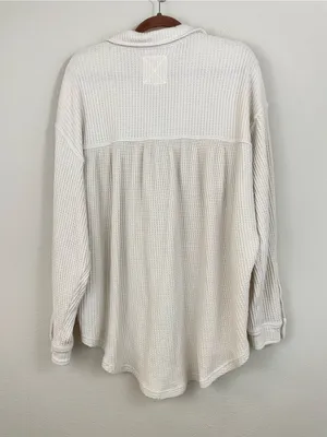 Aerie Anytime Fave‎ Waffle Shirt Cabe Batter Oversized Shacket Size Large thumbnail 9