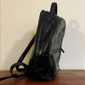 Tory Burch Croc Embossed Black Leather Mini Backpack Purse Gold Logo Casual Luxe thumbnail 6