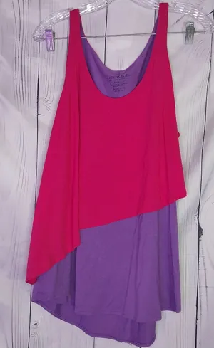 Faded Glory Women's Pink and Purple Asymmetrical Layerd 80's Style Top thumbnail 1