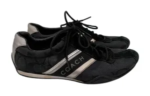 Coach Jayme Black Signature Monogram Sneakers Silver Metallic Q582 Womens 5M Y2K thumbnail 1