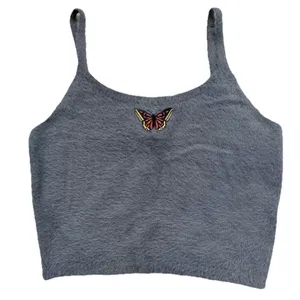 Hollister Women’s Retro Y2K Fuzzy Butterfly Gray Tank Top Size Large thumbnail 9