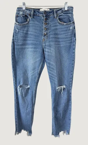 Abercrombie & Fitch Curve Love Mom Jeans 29 8R Medium Wash Distressed Button Fly thumbnail 1
