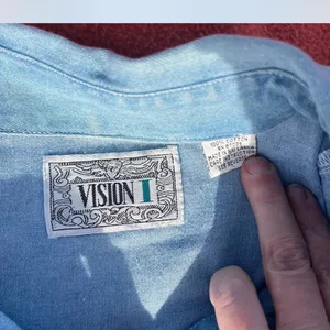 Vintage Blue Denim Blouse Size XL thumbnail 3