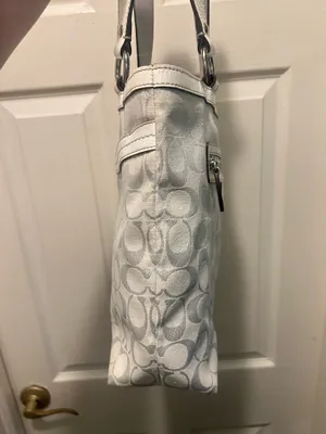 COACH White and Silver Shimmer Signature C Shoulder Purse thumbnail 7