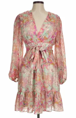 Alex Marie Floral‎ Chiffon Dress Womens 6 Pink Green garden party romantic thumbnail 1