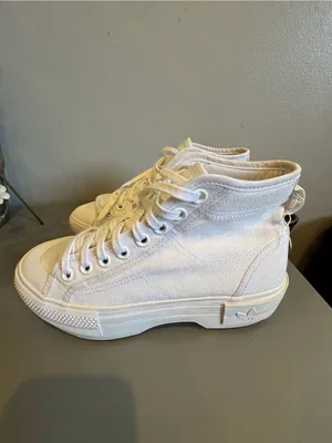 adidas White High-Top Platform Canvas Sneakers with Gum Outsole thumbnail 3