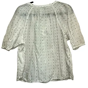 LOFT Petite Large White Printed Peasant‎ Blouse Women's Short Sleeve Boho Top thumbnail 2