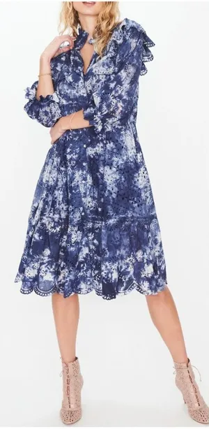 NEW LoveShackFancy Eyelet Lace Tie Dye Ruffle Dress thumbnail 1