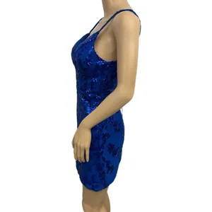 EAST COAST BELLA Royal Blue Sequin Cocktail Dress Corset Back Mini Women’s Sz 2 thumbnail 3