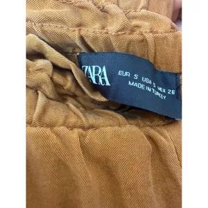 ZARA Tobacco Brown Wide Leg Paperbag Waist Cropped Pants High Rise Patch S thumbnail 10