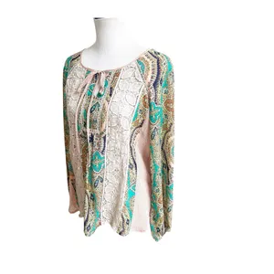 Anthropologie Meadow Rue Giada Crochet Semi Sheer Multicolor Peasant Blouse Med thumbnail 4