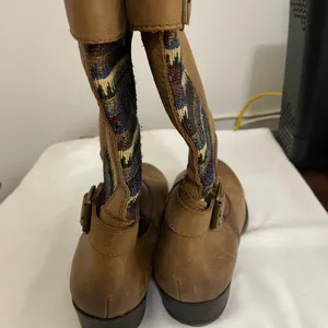 Gianni Bini Boots Womens Brown Leather Western Shoes Comfort Mid Calf Tapestry thumbnail 6