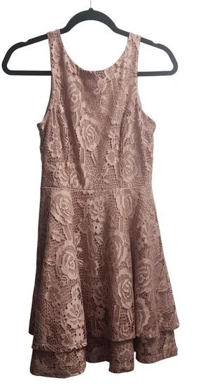 Pink Lace Fit Flare‎ Dress XS Sleeveless Ruffle Hem Party thumbnail 1