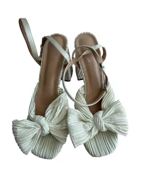 WHITE Pleated Bow Platform Sandals Heels Size 10 thumbnail 2