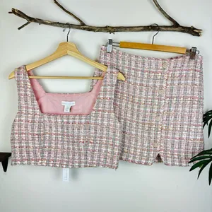 NWT House of Harlow 1960 Pixie Dust Tweed Pink Top and Mini Skirt Set thumbnail 2
