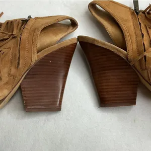 Vince Camuto Womens 9.5M Tan Suede Fringe Open Toe Wedge Ankle Booties thumbnail 5