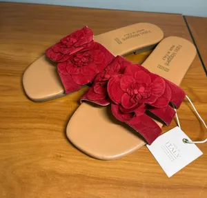 NWT Fabio‎ Maggenti Flat Sandal Slip On Red Leather Floral Made in Italy W9 thumbnail 1
