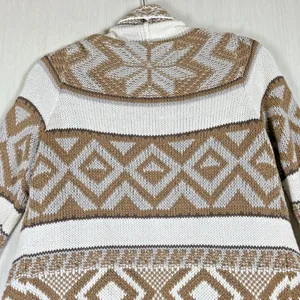 Old Navy Womens Small Brown Geometric Fair‎ Isle Waterfall Open Front Cardigan thumbnail 8