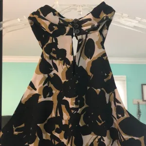 OUTBACK RED Floral Halter‎ Neck Knee Length Dress Women's Black Tan White Size 8 thumbnail 5