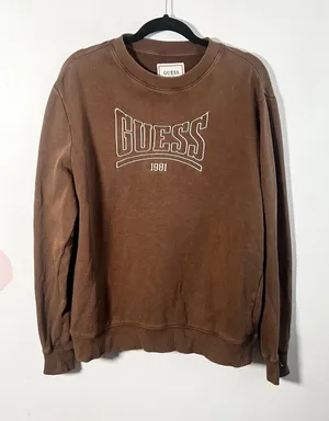 Vintage Guess Crewneck Sweatshirt Womens Small Brown Logo‎ Pullover thumbnail 1