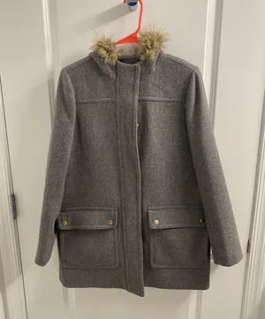 J. Crew Mercantile Gray Vail Parka Fur Trim Hood Coat thumbnail 1
