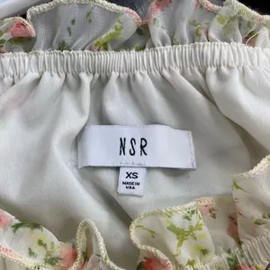 NSR‎ Floral Halter Ruffle Tiered Mini Dress Cream Pink XS CD9975 Made in USA thumbnail 4