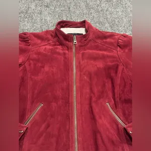 Lucky Brand Wine Red Goat Leather Zip‎ Jacket size Small thumbnail 3