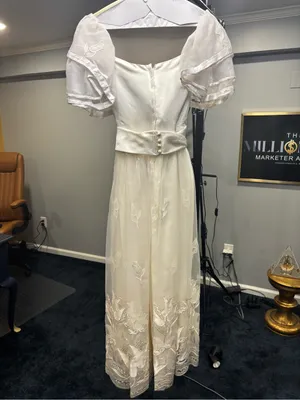 White Sheer Overlay Midi Dress with Embroidered Skirt thumbnail 2