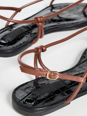 NWT SCHUTZ Malta Flat Sandals Size 7 Strappy Leather Croc Embossed Sauvage thumbnail 3