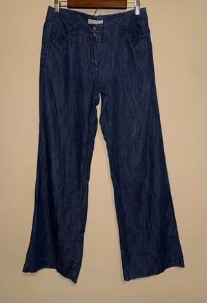 Michael Kors Women Indigo Blue Wide Leg Chambray Denim Trousers Pants Size 10 thumbnail 1