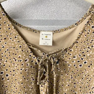 By Together Leopard Print Blouse‎ Womens Small Tan Boho Lace Up Balloon Sleeve thumbnail 6