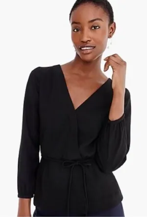 J.Crew Drapey Crepe Faux Wrap Top Blouse Black Size 8 Tailored Elegant Office thumbnail 1