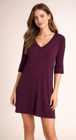 Abercrombie Fitch Plum V Neck 3/4 Sleeve‎ Shift Dress Womens Size Small thumbnail 1