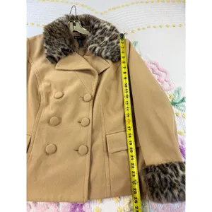 INC International Concepts Camel Wool Blend Leopard Faux‎ Fur Trim Pea Coat 2X thumbnail 4