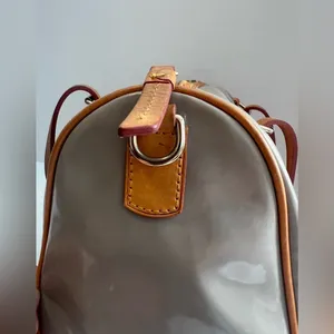 Dooney & Bourke Patent Leather Barrel Satchel in Taupe/Putty gray Vachetta Trim thumbnail 2