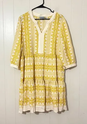Anthropologie Figueroa Floral Boho Woven Dress Yellow 3/4 Sleeve NWT Size XL thumbnail 1