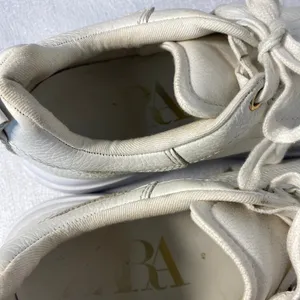 Zara White Leather Platform Sneakers Pebbled Lace Up Chunky EU 40 thumbnail 7