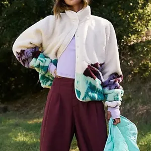NWT Free People Hit The Slopes Printed Fleece Jacket in Sunrise Summit Combo thumbnail 1