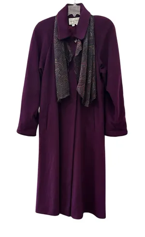 Vintage Casual Corner Purple Wool Long Coat USA Made Trench Scarf Purple Size 8 thumbnail 1