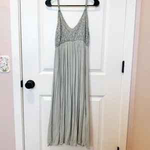 Scandal Italy Sage Green Sequin Midi Dress Medium Fairy Ethereal Empire‎ Waist thumbnail 4