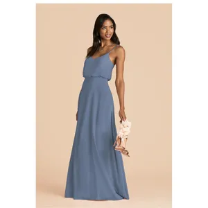 Birdy Grey Gwennie French Blue Chiffon V-Neck Maxi Bridesmaid Dress Slit Size L thumbnail 8