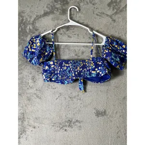 Maeve by Anthropologie Blue Floral Puff Sleeve Tie Front Crop Top Women’s Small thumbnail 3
