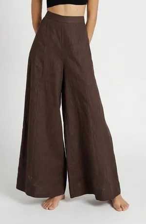 NWT DISSH Heidi in Dark Chocolate Brown Wide Leg Linen Pants AU 6 / US 2 thumbnail 1