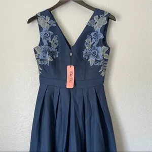 NWT CHI CHI LONDON Appliqué Fit Flare Party Dress Navy 4 thumbnail 6